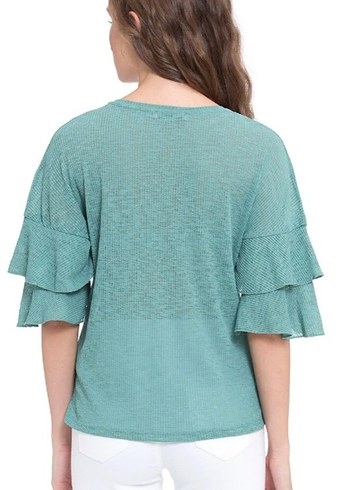 LC Waikiki LCW Casual Yeşil Kolları Fırfırlı Bluz