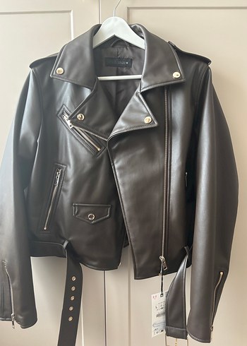 Zara Kahverengi Deri Biker Ceket