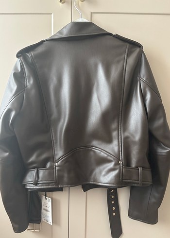 l Beden Zara Kahverengi Deri Biker Ceket