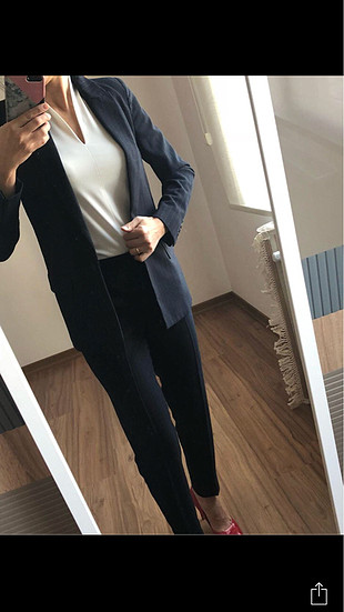 36 Beden lacivert Renk Çizgili Yün karışımlı takım 