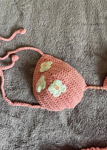 Penti Nakışlı Pembe Örgü Mini Bikini