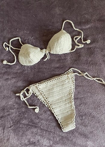 s Beden ten rengi Renk Beyaz Örgü İpli Mini Bikini