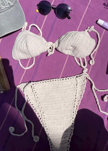 Beyaz Örgü İpli Mini Bikini