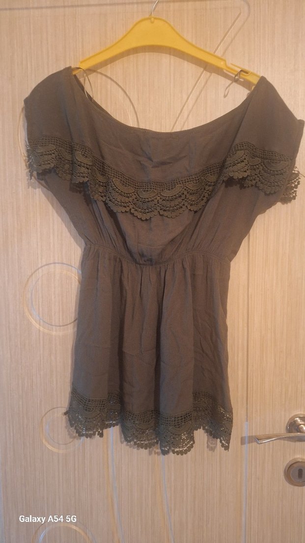 Haki renk  Nakışlı Bohem Mini Bluz - Görsel 2