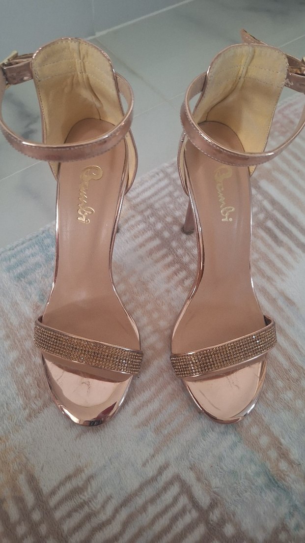 Altın Renkli Yılan Derisi Desenli Stiletto - Görsel 4