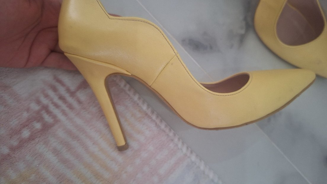 Sarı Deri Stiletto Kadın Topuklu Ayakkabı - Görsel 4