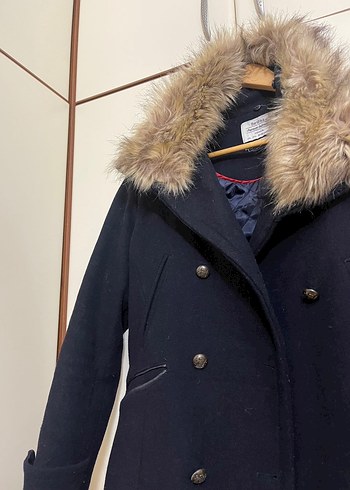 Gri Midi Kadın Kaban, Kürklü Yaka - Görsel 4