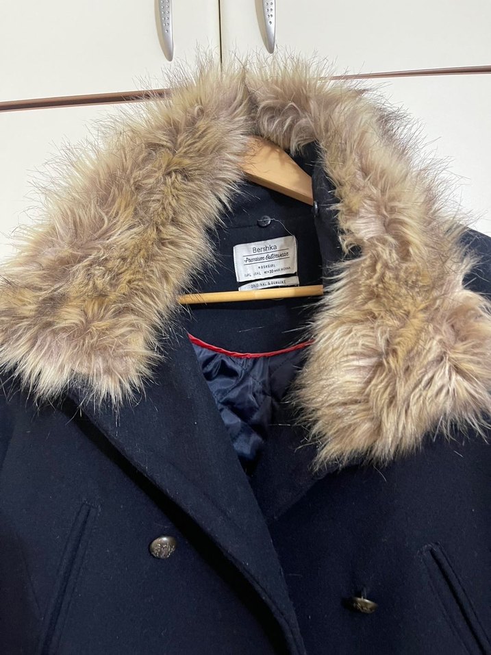 Gri Midi Kadın Kaban, Kürklü Yaka - Görsel 2