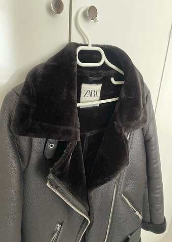 Kürk Detaylı Siyah Deri Biker Ceket - Görsel 3