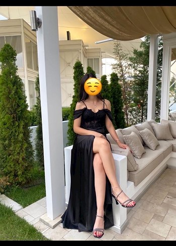 Siyah Straplez Nakışlı Uzun Kadın Abiye - Görsel 6