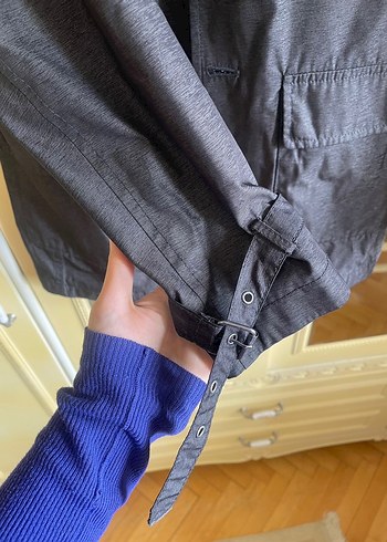 Gri Kot Midi Ceket, Kuşaklı, Regular Fit - Görsel 4