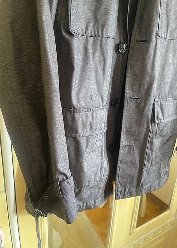 Gri Kot Midi Ceket, Kuşaklı, Regular Fit - Görsel 3