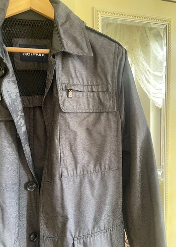 Gri Kot Midi Ceket, Kuşaklı, Regular Fit - Görsel 2