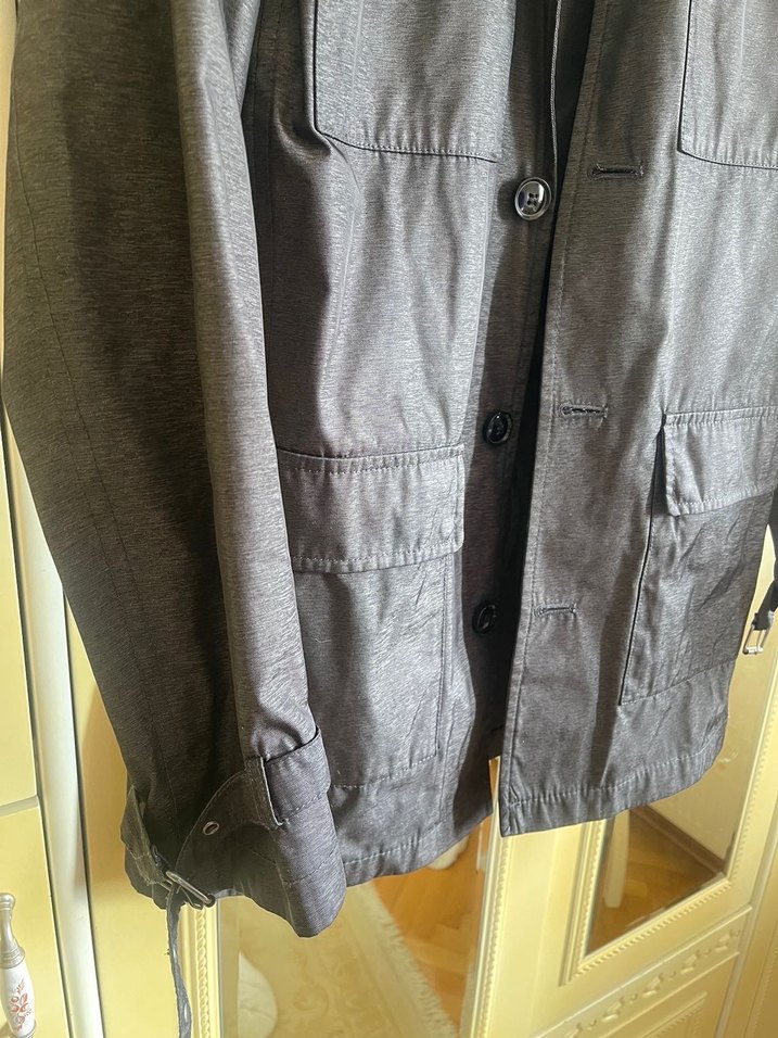 Gri Kot Midi Ceket, Kuşaklı, Regular Fit - Görsel 3