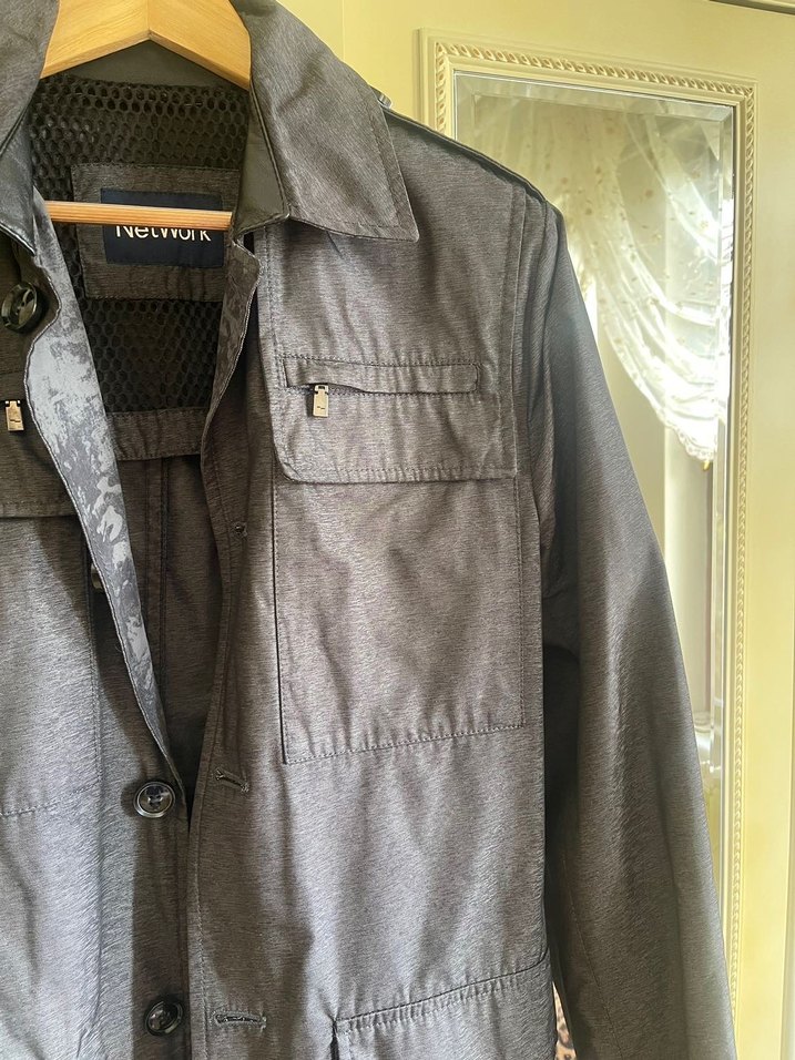 Gri Kot Midi Ceket, Kuşaklı, Regular Fit - Görsel 2