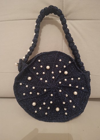 Boncuk Detaylı Siyah Örgü abiye Çanta - Görsel 12