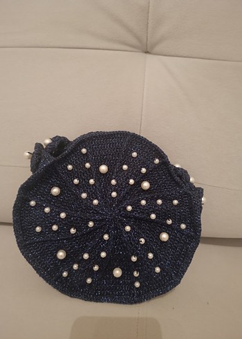 Boncuk Detaylı Siyah Örgü abiye Çanta - Görsel 8