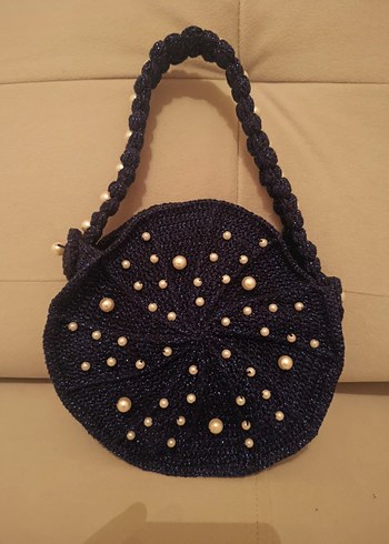 Boncuk Detaylı Siyah Örgü abiye Çanta - Görsel 11