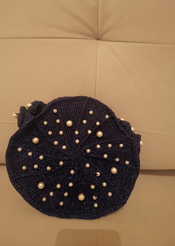 Boncuk Detaylı Siyah Örgü abiye Çanta - Görsel 9