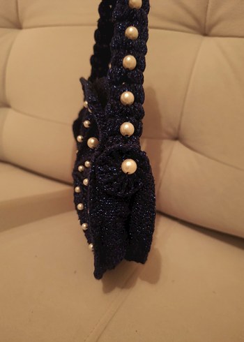 Boncuk Detaylı Siyah Örgü abiye Çanta - Görsel 6