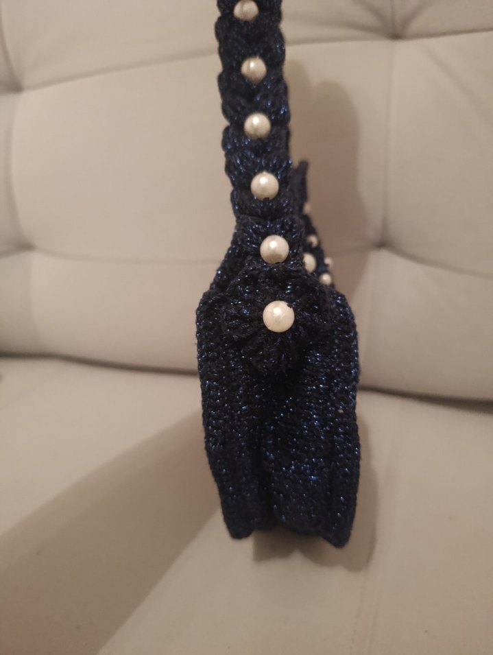 Boncuk Detaylı Siyah Örgü abiye Çanta - Görsel 4