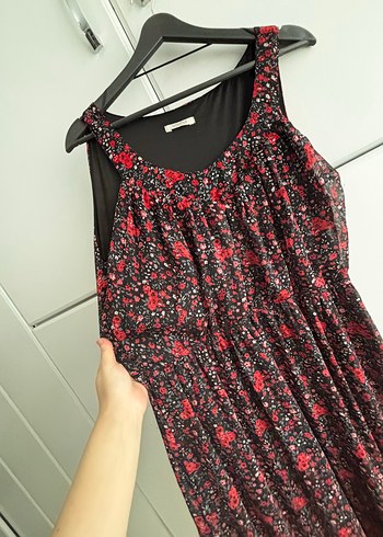 Kırmızı Bağlama Desenli Hamile Midi Elbise - Görsel 4