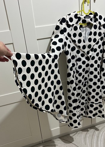 Puantiye Desenli Uzun Kollu Kısa Gömlek Elbise - Görsel 2