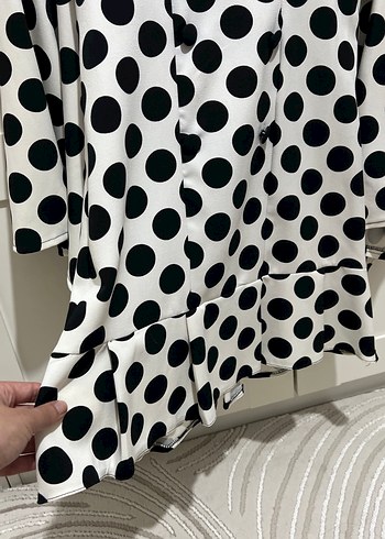 Puantiye Desenli Uzun Kollu Kısa Gömlek Elbise - Görsel 4