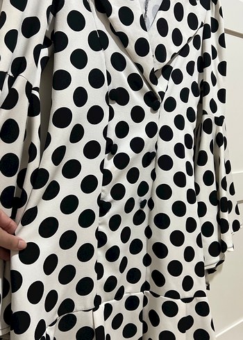 Puantiye Desenli Uzun Kollu Kısa Gömlek Elbise - Görsel 3