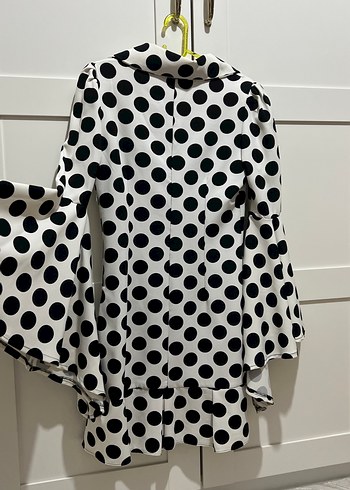 Puantiye Desenli Uzun Kollu Kısa Gömlek Elbise - Görsel 5