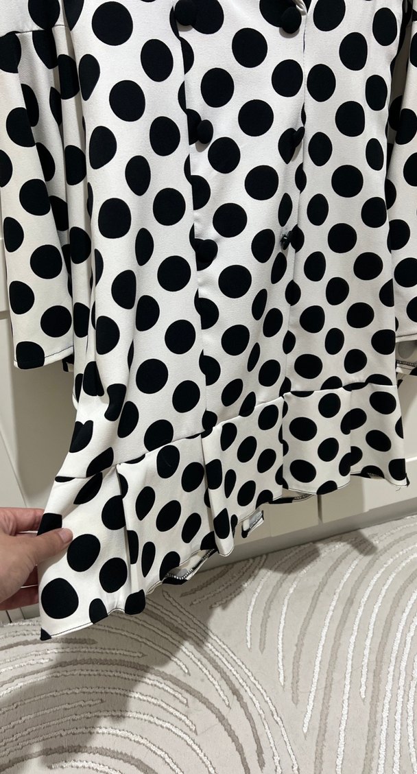 Puantiye Desenli Uzun Kollu Kısa Gömlek Elbise - Görsel 4