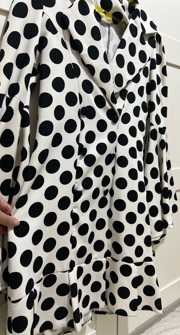 Puantiye Desenli Uzun Kollu Kısa Gömlek Elbise - Görsel 3