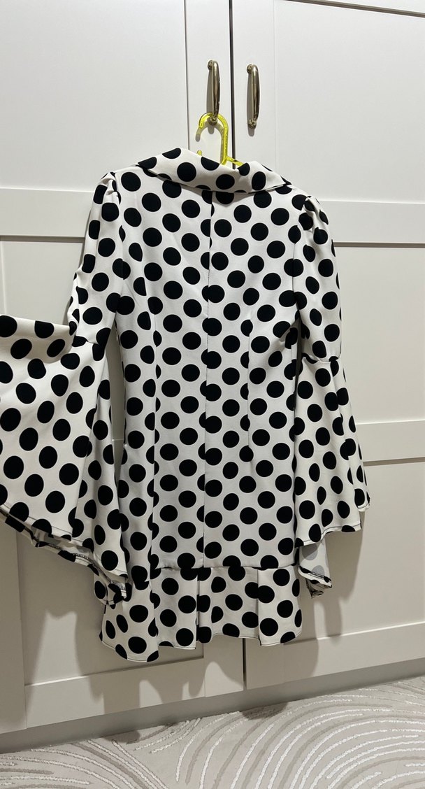 Puantiye Desenli Uzun Kollu Kısa Gömlek Elbise - Görsel 5