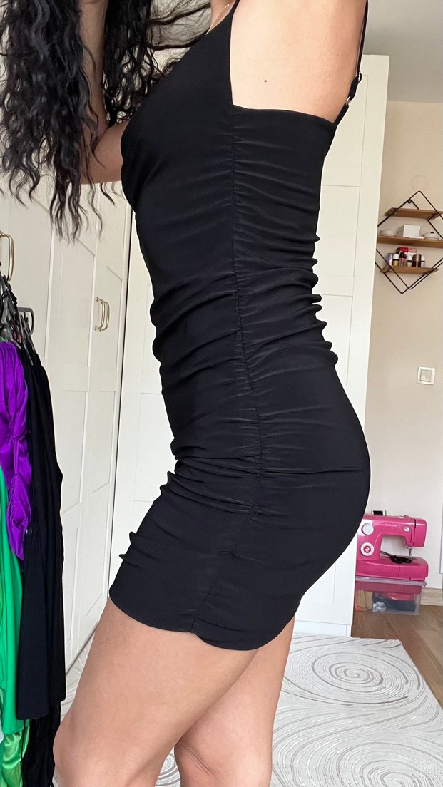 Siyah Drapeli Mini Elbise - Görsel 3