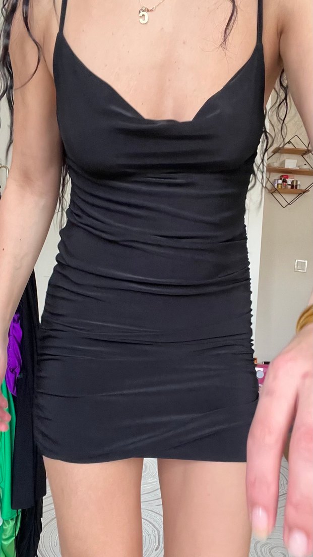 Siyah Drapeli Mini Elbise - Görsel 5