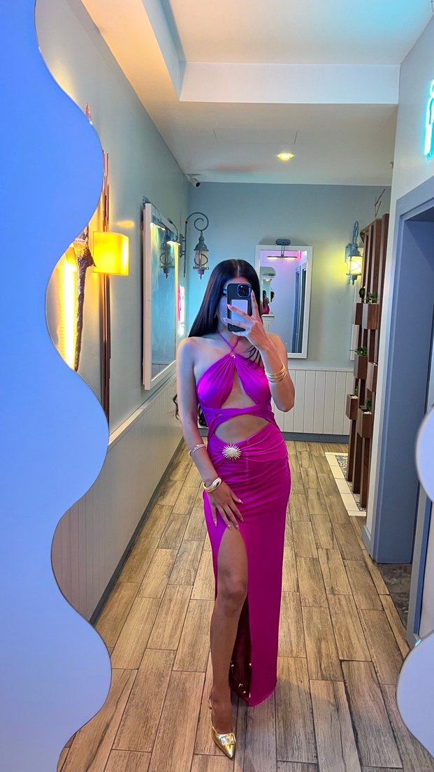 Pembe Straplez Saten Uzun Elbise - Görsel 2