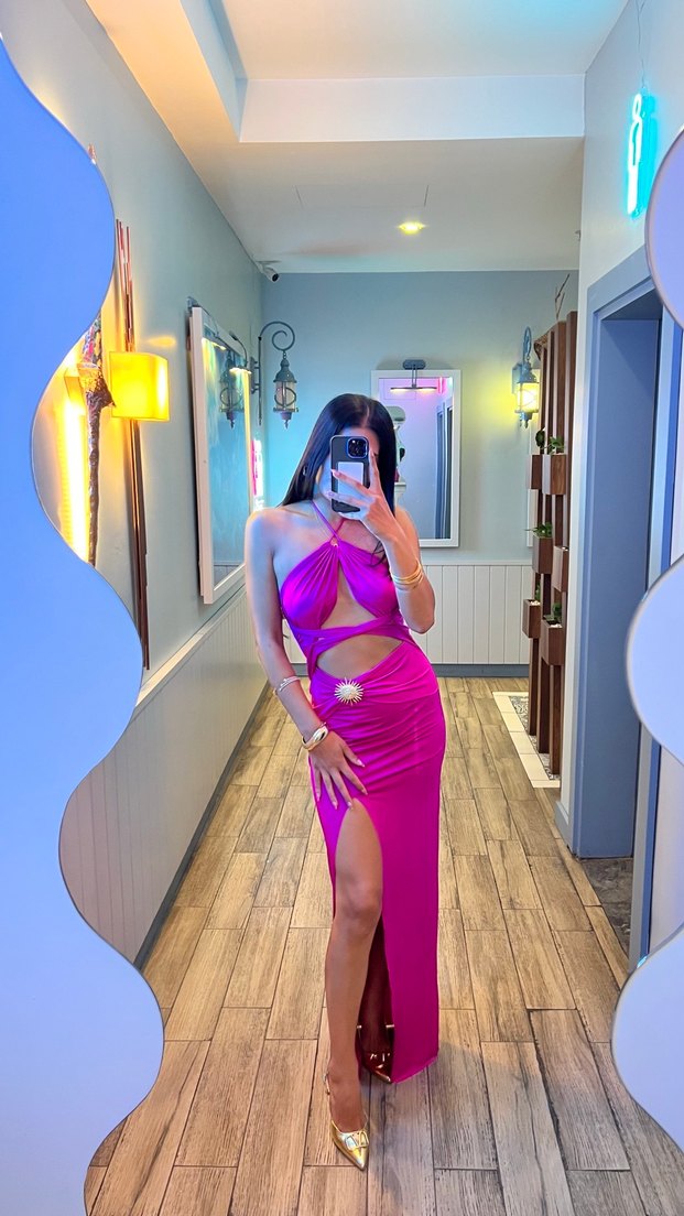 Pembe Straplez Saten Uzun Elbise - Görsel 3