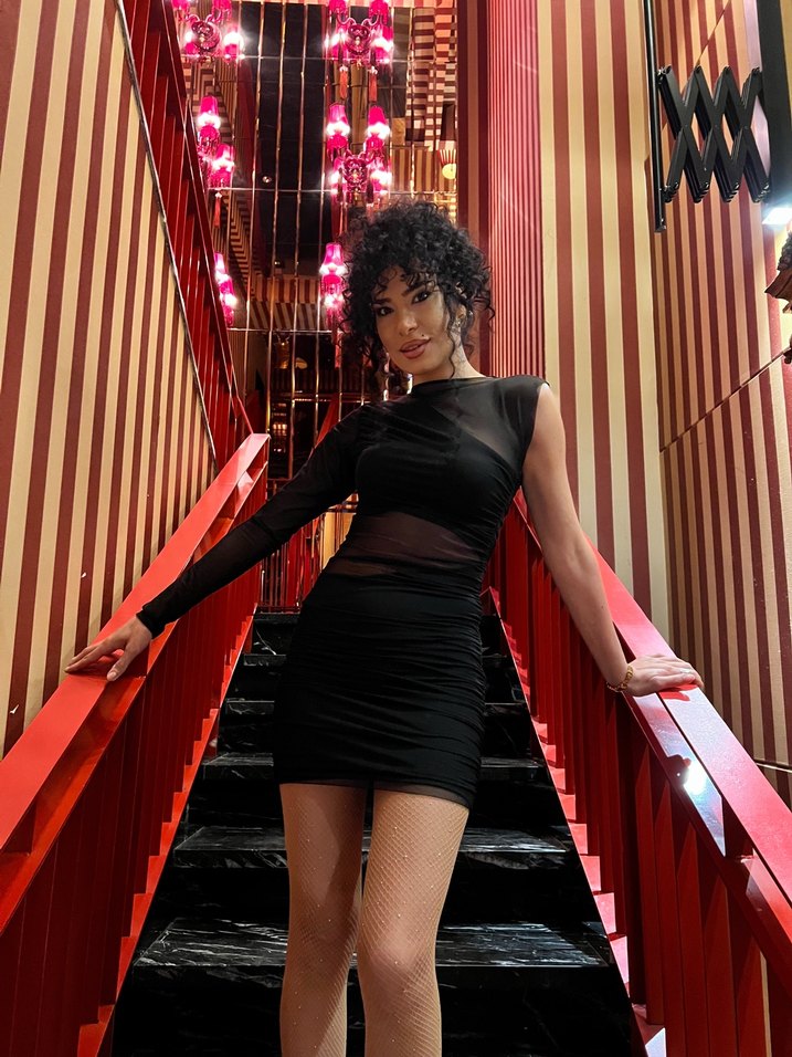 Siyah Tek Kollu Mini Parti Elbisesi - Görsel 2