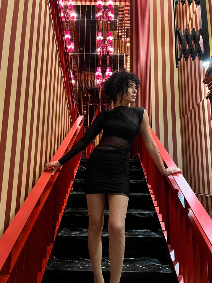 Siyah Tek Kollu Mini Parti Elbisesi - Görsel 3