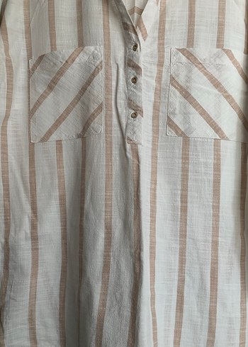 Bej Çizgili Uzun Kollu Keten Gömlek 44 beden LC Waikiki - Görsel 3