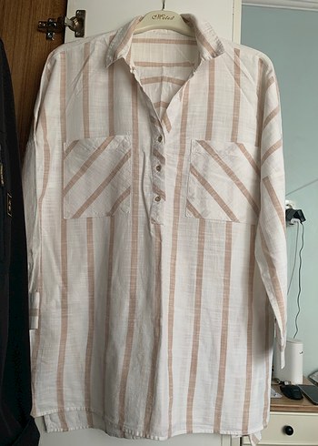 Bej Çizgili Uzun Kollu Keten Gömlek 44 beden LC Waikiki - Görsel 2