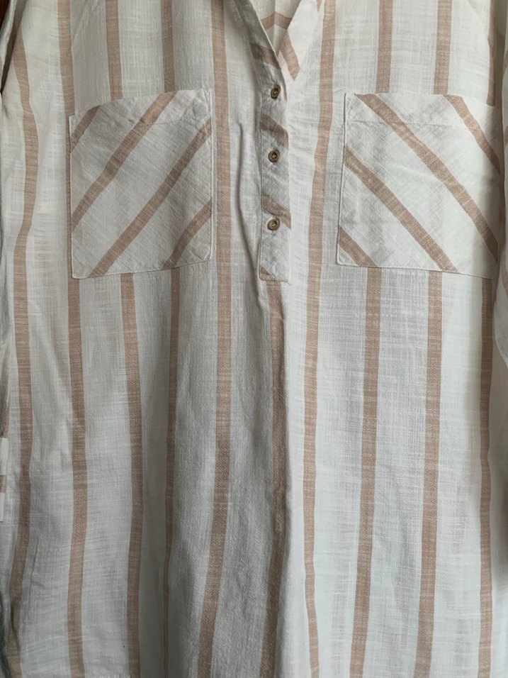 Bej Çizgili Uzun Kollu Keten Gömlek 44 beden LC Waikiki - Görsel 3