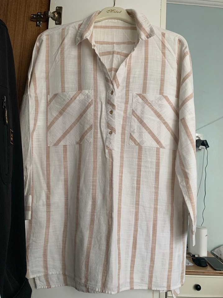 Bej Çizgili Uzun Kollu Keten Gömlek 44 beden LC Waikiki - Görsel 2