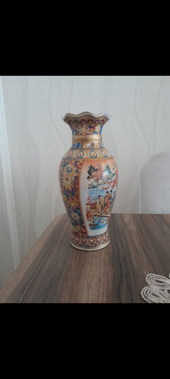 Bej Renkli Renkli Desenli Vazo - Görsel 2