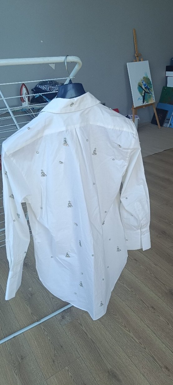 Zara  taş Nakışlı Beyaz Kadın Gömlek - Görsel 4
