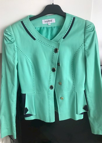 Düğmeli Yeşil Mini Deri Blazer