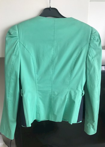 m Beden Düğmeli Yeşil Mini Deri Blazer