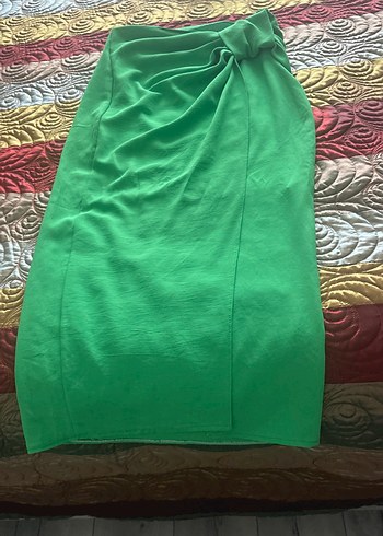 Drapeli Yeşil Midi Etek - Görsel 2