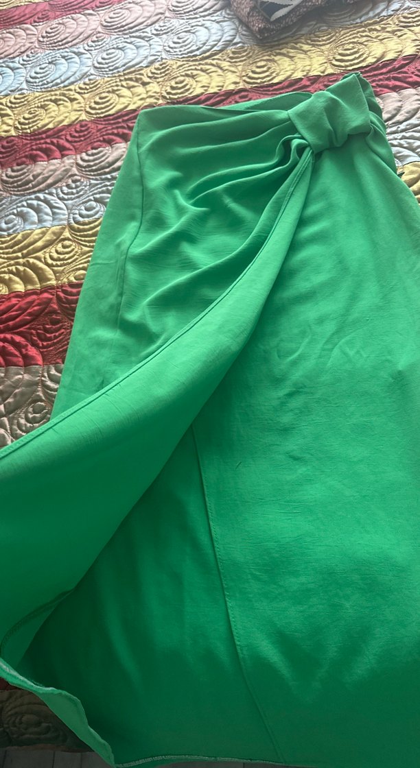 Drapeli Yeşil Midi Etek - Görsel 3