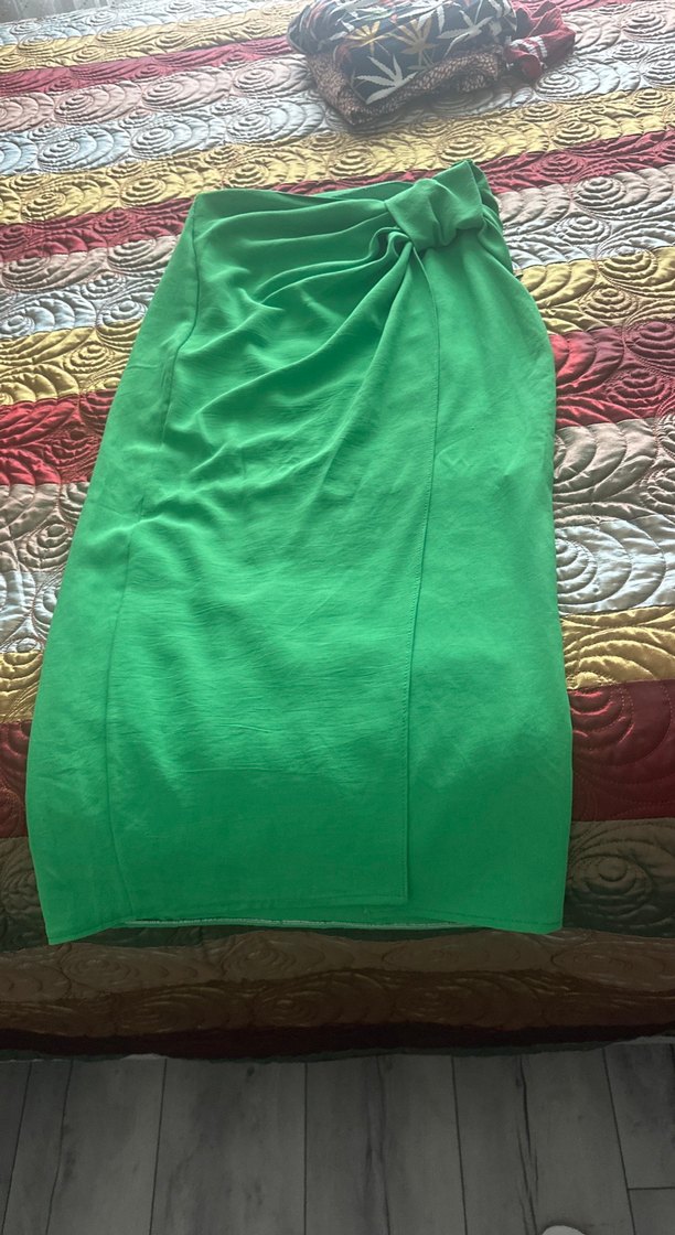 Drapeli Yeşil Midi Etek - Görsel 2